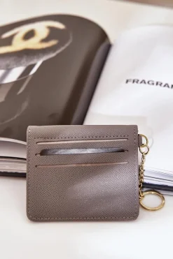 Best Etui Na Karty Ze Złotym Brelokiem Eko Skóra Szare Iritinme Portfele