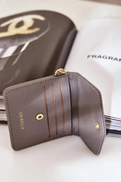 Best Etui Na Karty Ze Złotym Brelokiem Eko Skóra Szare Iritinme Portfele