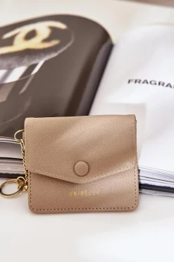 Portfele>Boto Etui Na Karty Ze Złotym Brelokiem Eko Skóra Beżowe Iritinme