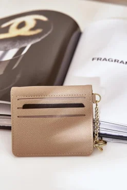 Portfele>Boto Etui Na Karty Ze Złotym Brelokiem Eko Skóra Beżowe Iritinme