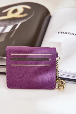 New Boto Etui Na Karty Ze Złotym Brelokiem Eko Skóra Fioletowy Iritinme