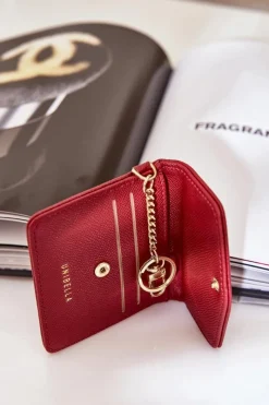 Best Etui Na Karty Ze Złotym Brelokiem Eko Skóra Bordowe Iritinme Portfele