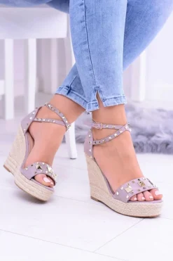 Sandały Na Koturnie>Boto Fioletowe Sandały Na Koturnie Espadryl Ćwieki Dżety Narumi