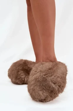 Boto Futrzane Kapcie Damskie Brązowe Iseline Brązowy