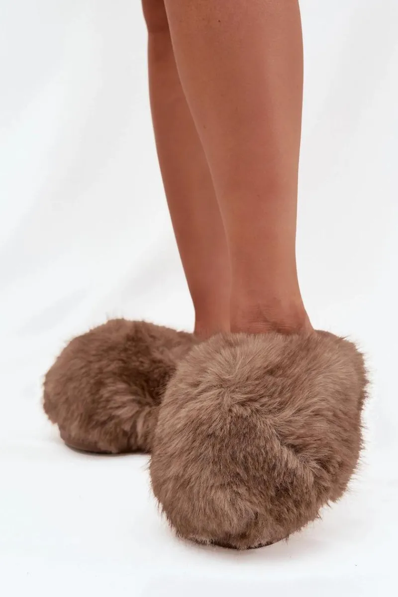 Boto Futrzane Kapcie Damskie Brązowe Iseline Brązowy