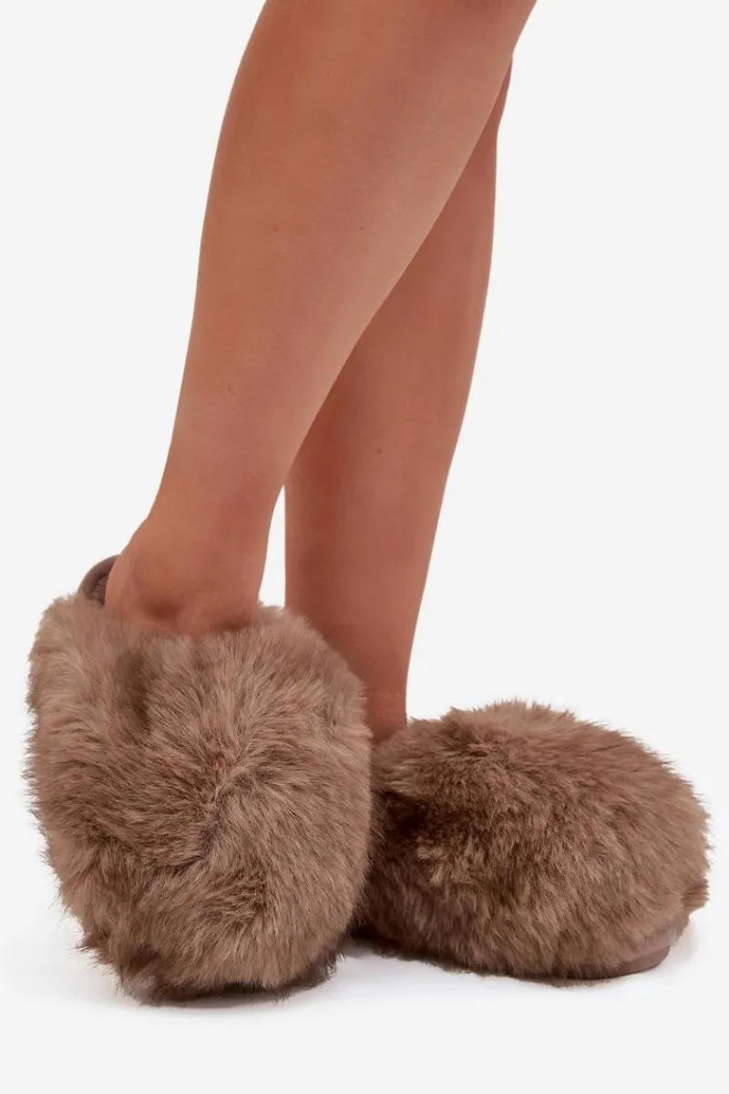 Boto Futrzane Kapcie Damskie Brązowe Iseline Brązowy