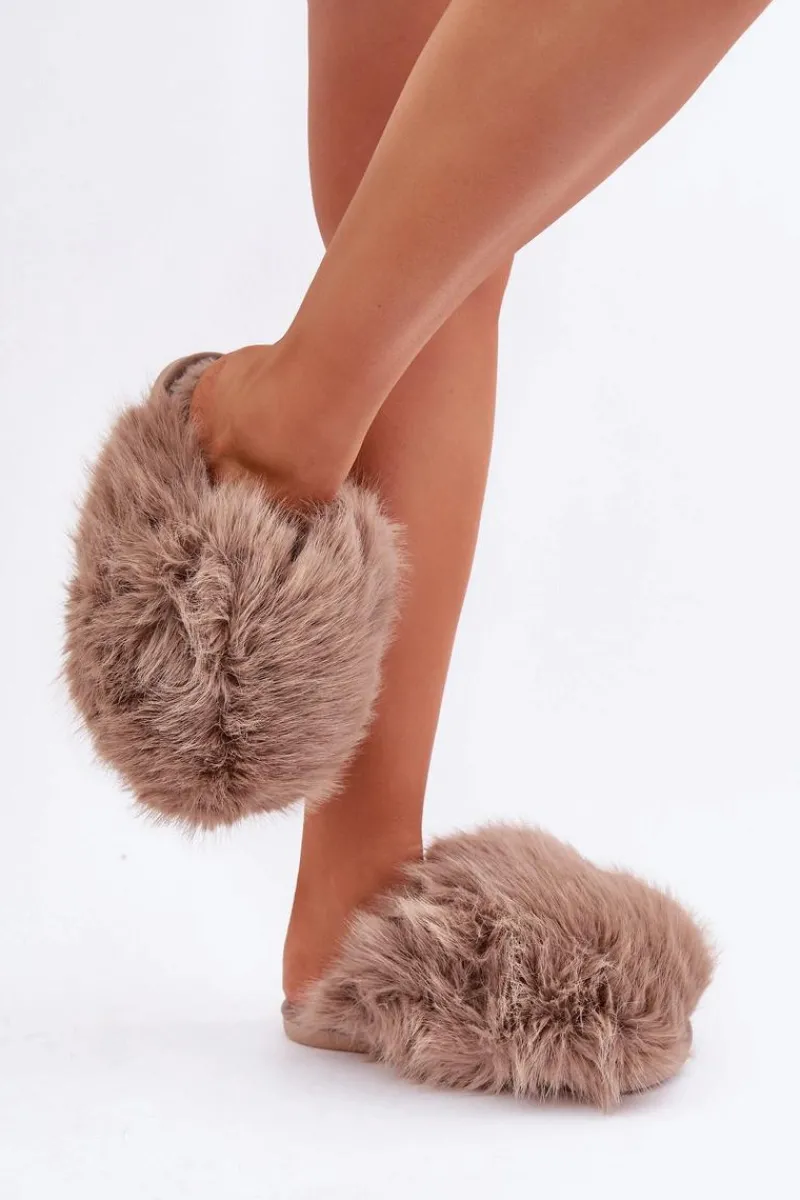 Discount Boto Futrzane Kapcie Damskie Ciemnobeżowe Wladisa Beżowy