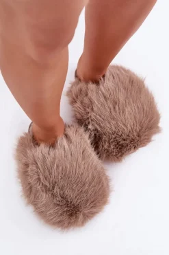 Discount Boto Futrzane Kapcie Damskie Ciemnobeżowe Wladisa Beżowy