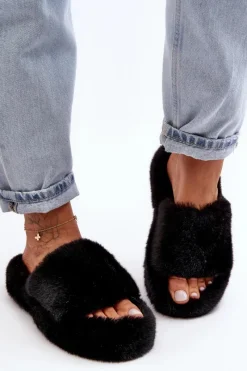 Kapcie Klasyczne|Klapki Z Futerkiem>Boto Futrzane Kapcie Damskie Czarne Biella