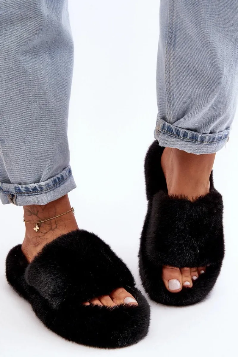 Kapcie Klasyczne|Klapki Z Futerkiem>Boto Futrzane Kapcie Damskie Czarne Biella