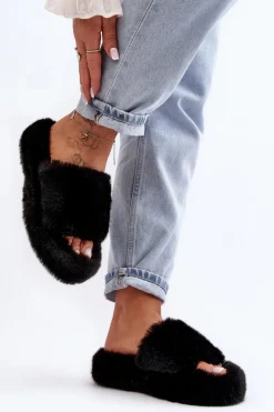 Kapcie Klasyczne|Klapki Z Futerkiem>Boto Futrzane Kapcie Damskie Czarne Biella