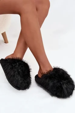 Kapcie Klasyczne|Klapki Z Futerkiem>Boto Futrzane Kapcie Damskie Czarne Iseline Czarny