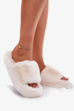 Boto Futrzane Kapcie Damskie Jasnobeżowe Biella Beżowy