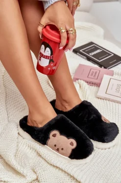 Best Boto Futrzane Kapcie Damskie Misie Czarne Firedi