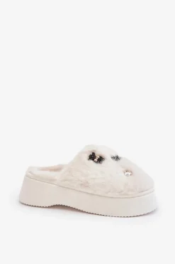 Best Futrzane Kapcie Damskie Na Grubej Podeszwie Z Przypinkami Jasnobeżowe Zintoria Damskie Kapcie Klasyczne