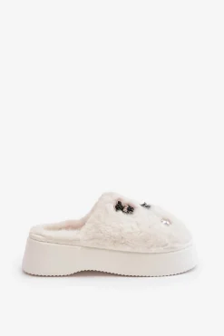 Best Futrzane Kapcie Damskie Na Grubej Podeszwie Z Przypinkami Jasnobeżowe Zintoria Damskie Kapcie Klasyczne