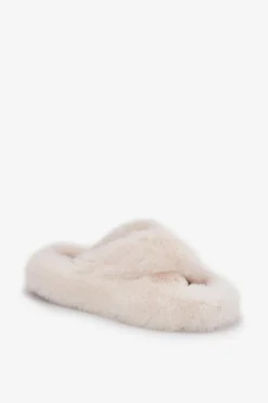 Discount Futrzane Kapcie Damskie Na Grubej Podeszwie Jasnobeżowe Lavitera Damskie Kapcie Klasyczne|Klapki Z Futerkiem