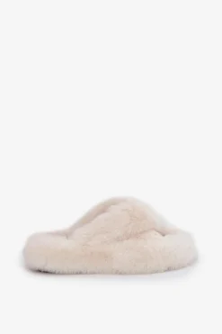 Discount Futrzane Kapcie Damskie Na Grubej Podeszwie Jasnobeżowe Lavitera Damskie Kapcie Klasyczne|Klapki Z Futerkiem