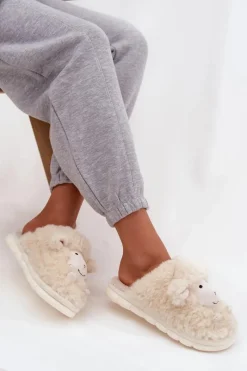 Best Futrzane Kapcie Damskie Owieczki Beżowe Sylline Damskie Kapcie Klasyczne