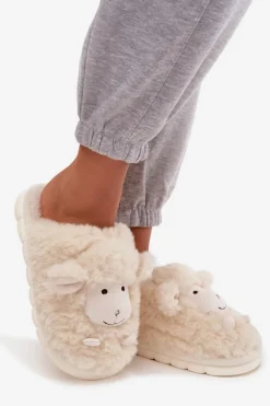 Best Futrzane Kapcie Damskie Owieczki Beżowe Sylline Damskie Kapcie Klasyczne