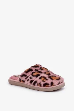 Online INBLU Futrzane Kapcie Damskie Panterka EK000008 Różowe Różowy