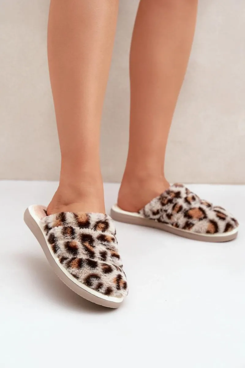 Kapcie Klasyczne|Klapki Z Futerkiem>INBLU Futrzane Kapcie Damskie Panterka EK000008 Beżowe Beżowy