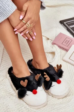 Boto Futrzane Kapcie Damskie Z Motywem Renifera Czarne Wistira Czarny