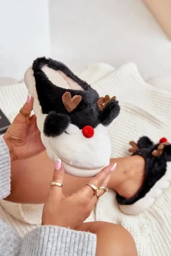 Boto Futrzane Kapcie Damskie Z Motywem Renifera Czarne Wistira Czarny