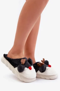 Boto Futrzane Kapcie Damskie Z Motywem Renifera Czarne Wistira Czarny