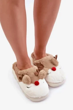 Kapcie Klasyczne>Boto Futrzane Kapcie Damskie Z Motywem Renifera Brązowe Wistira