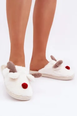Kapcie Klasyczne>Boto Futrzane Kapcie Damskie Z Motywem Renifera Białe Sennalith Biały