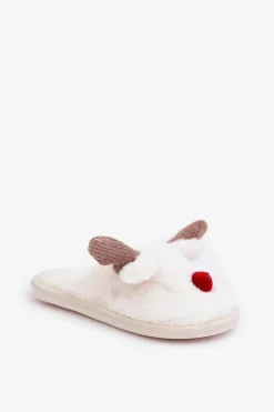 Kapcie Klasyczne>Boto Futrzane Kapcie Damskie Z Motywem Renifera Białe Sennalith Biały