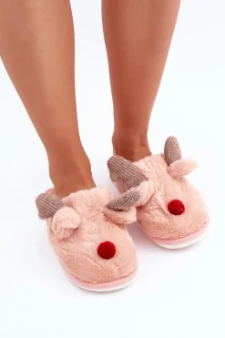 Discount Futrzane Kapcie Damskie Z Motywem Renifera Różowe Sennalith Damskie Kapcie Klasyczne