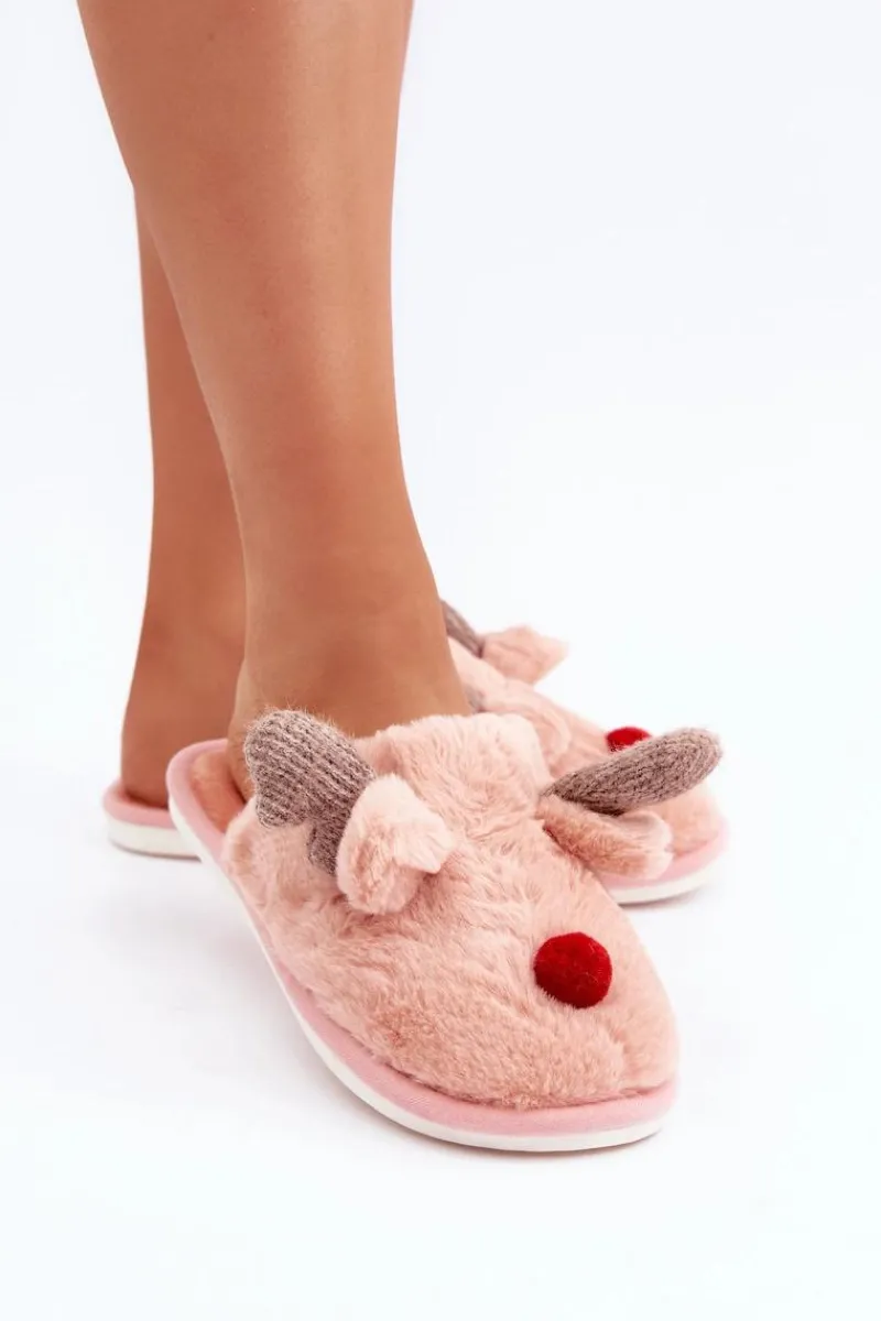 Discount Futrzane Kapcie Damskie Z Motywem Renifera Różowe Sennalith Damskie Kapcie Klasyczne