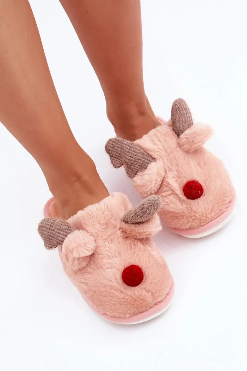 Discount Futrzane Kapcie Damskie Z Motywem Renifera Różowe Sennalith Damskie Kapcie Klasyczne