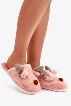 Discount Futrzane Kapcie Damskie Z Motywem Renifera Różowe Sennalith Damskie Kapcie Klasyczne