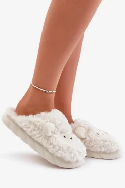 Boto Futrzane Kapcie Damskie Z Motywem Owcy Białe Phaeia