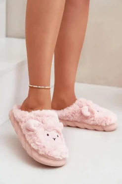 Kapcie Klasyczne>Boto Futrzane Kapcie Damskie Z Motywem Owcy Różowe Phaeia