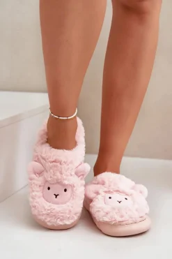 Kapcie Klasyczne>Boto Futrzane Kapcie Damskie Z Motywem Owcy Różowe Phaeia