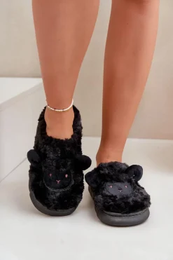Hot Boto Futrzane Kapcie Damskie Z Motywem Owcy Czarne Phaeia