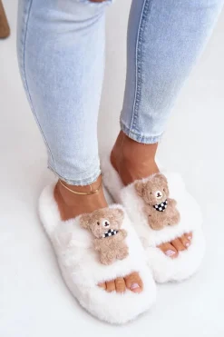 Kapcie Klasyczne|Klapki Z Futerkiem>Boto Futrzane Kapcie Damskie Z Misiem Białe Romania