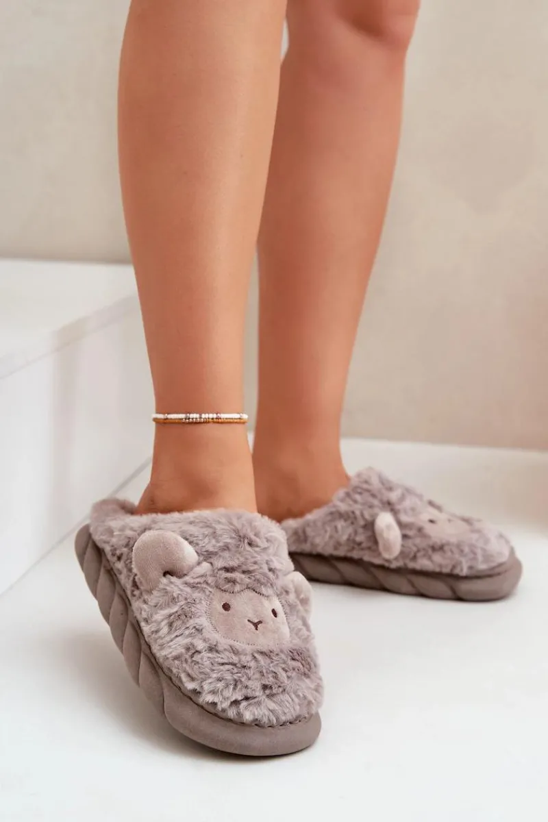 Boto Futrzane Kapcie Damskie Z Motywem Owcy Ciemnobeżowe Phaeia