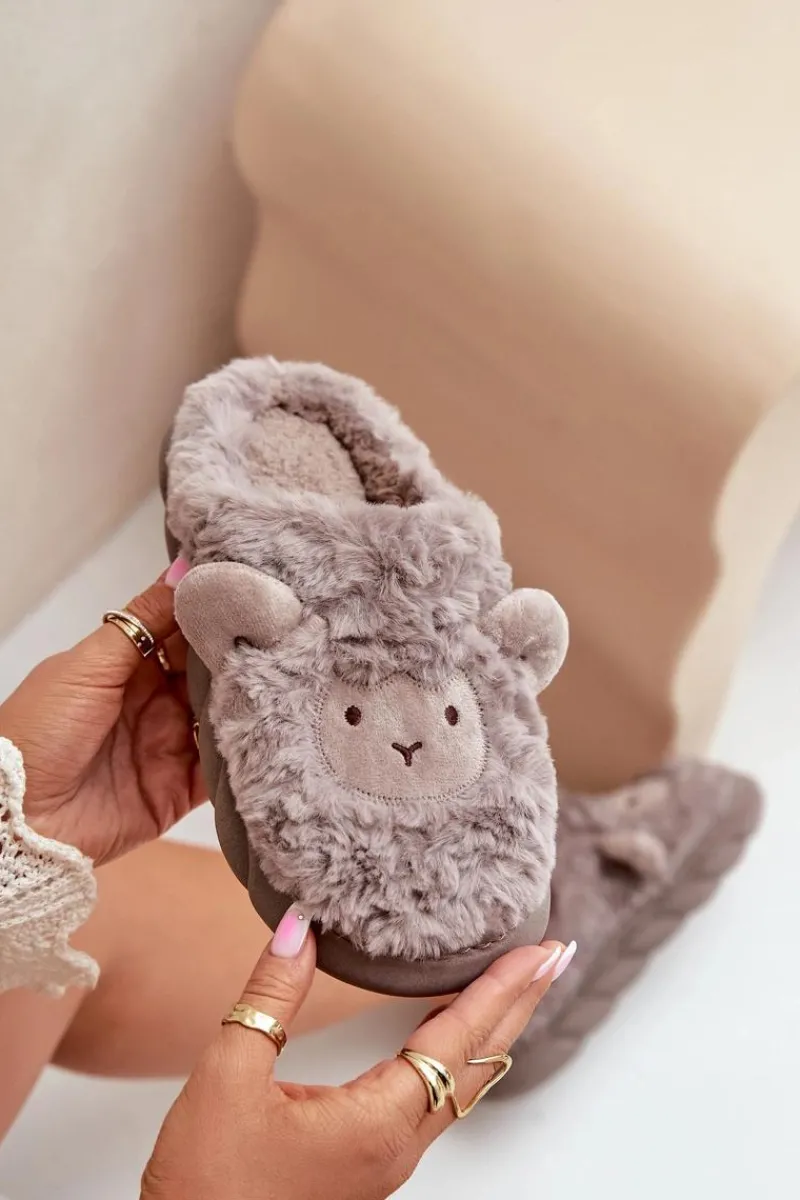 Boto Futrzane Kapcie Damskie Z Motywem Owcy Ciemnobeżowe Phaeia