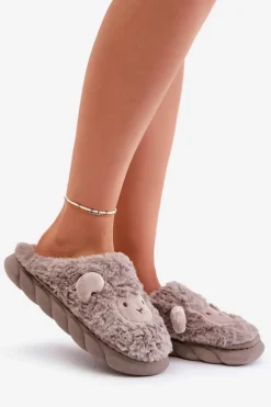 Boto Futrzane Kapcie Damskie Z Motywem Owcy Ciemnobeżowe Phaeia