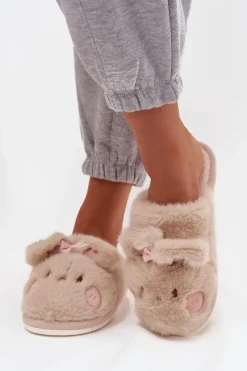 Kapcie Klasyczne>Boto Futrzane Kapcie Damskie Z Uszkami I Kokardką Beżowe Corayne