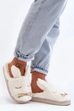Boto Futrzane Kapcie Damskie Z Króliczkiem Białe Dolcevia