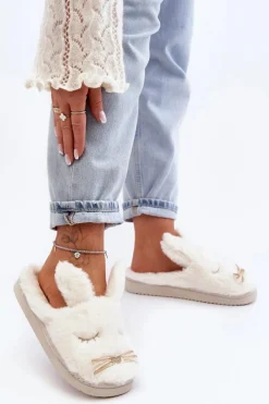 Boto Futrzane Kapcie Damskie Z Króliczkiem Białe Dolcevia