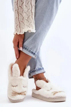 Boto Futrzane Kapcie Damskie Z Króliczkiem Białe Dolcevia