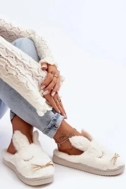 Boto Futrzane Kapcie Damskie Z Króliczkiem Białe Dolcevia