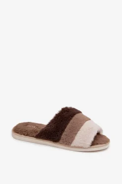 Futrzane Kapcie Damskie Z Paskami Brązowe Tahlisse Damskie Kapcie Klasyczne